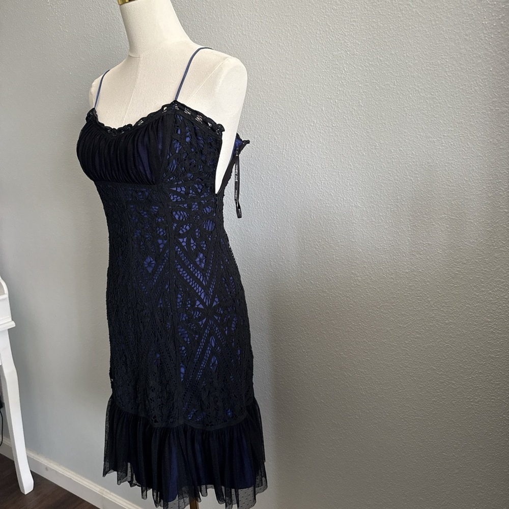 Betsey Johnson Lace Black|Royal Blue Midi Dress Size 6 - Picture 5 of 10